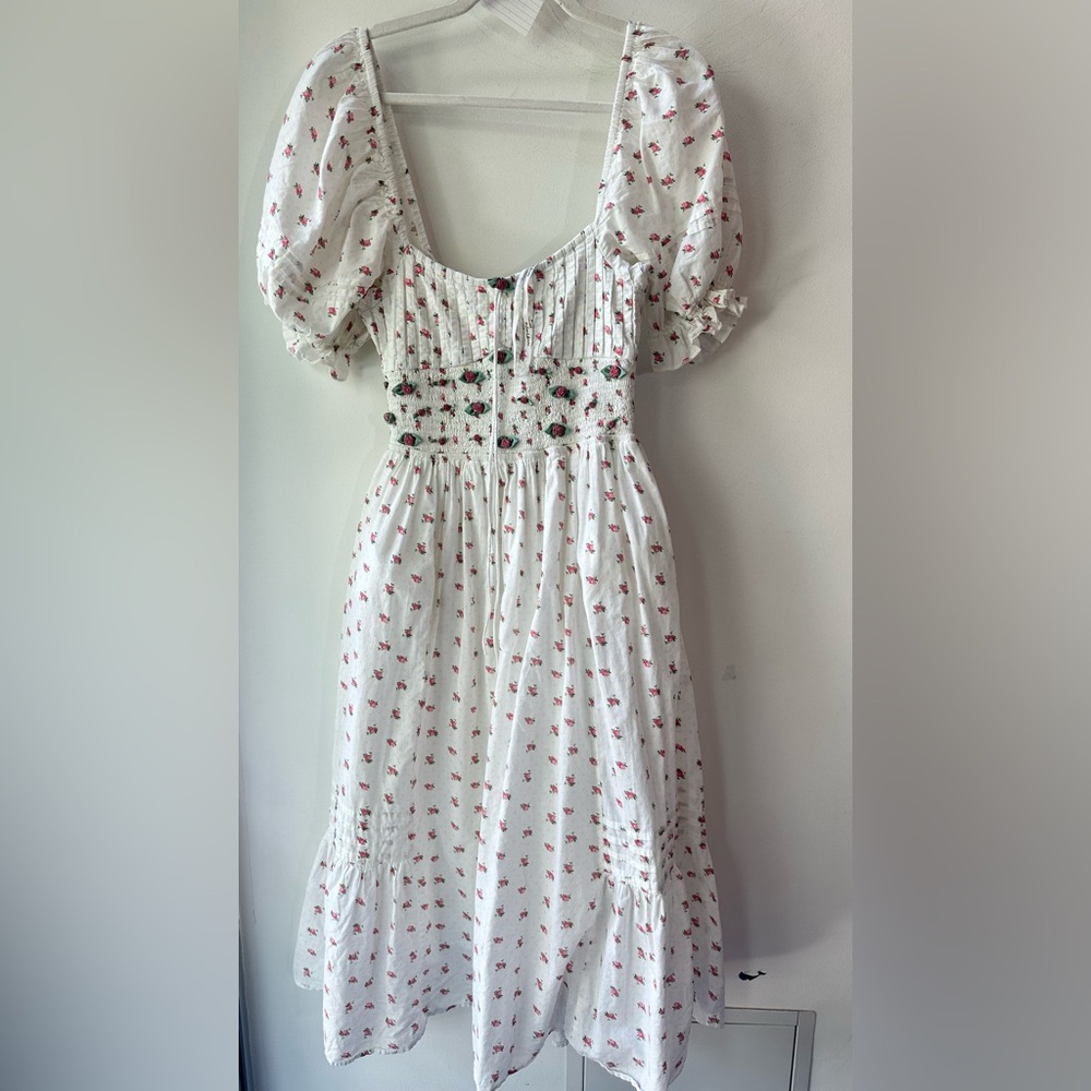 For Love & Lemons, White Floral Giusti Pocketed! Midi Dress, Size S | 0049 - Picture 11 of 11